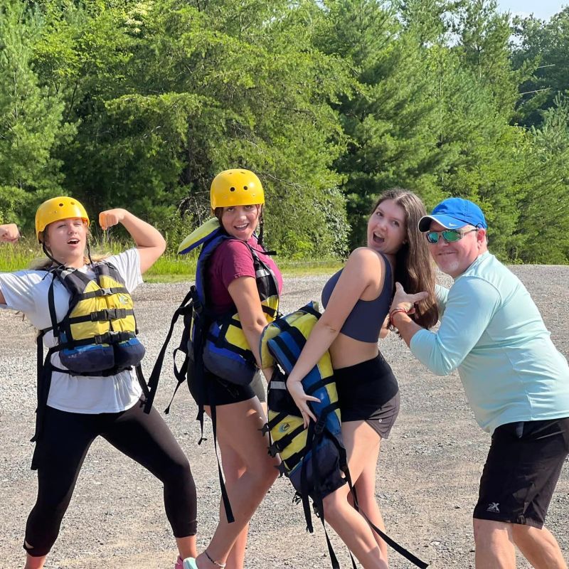 a group of people in a park