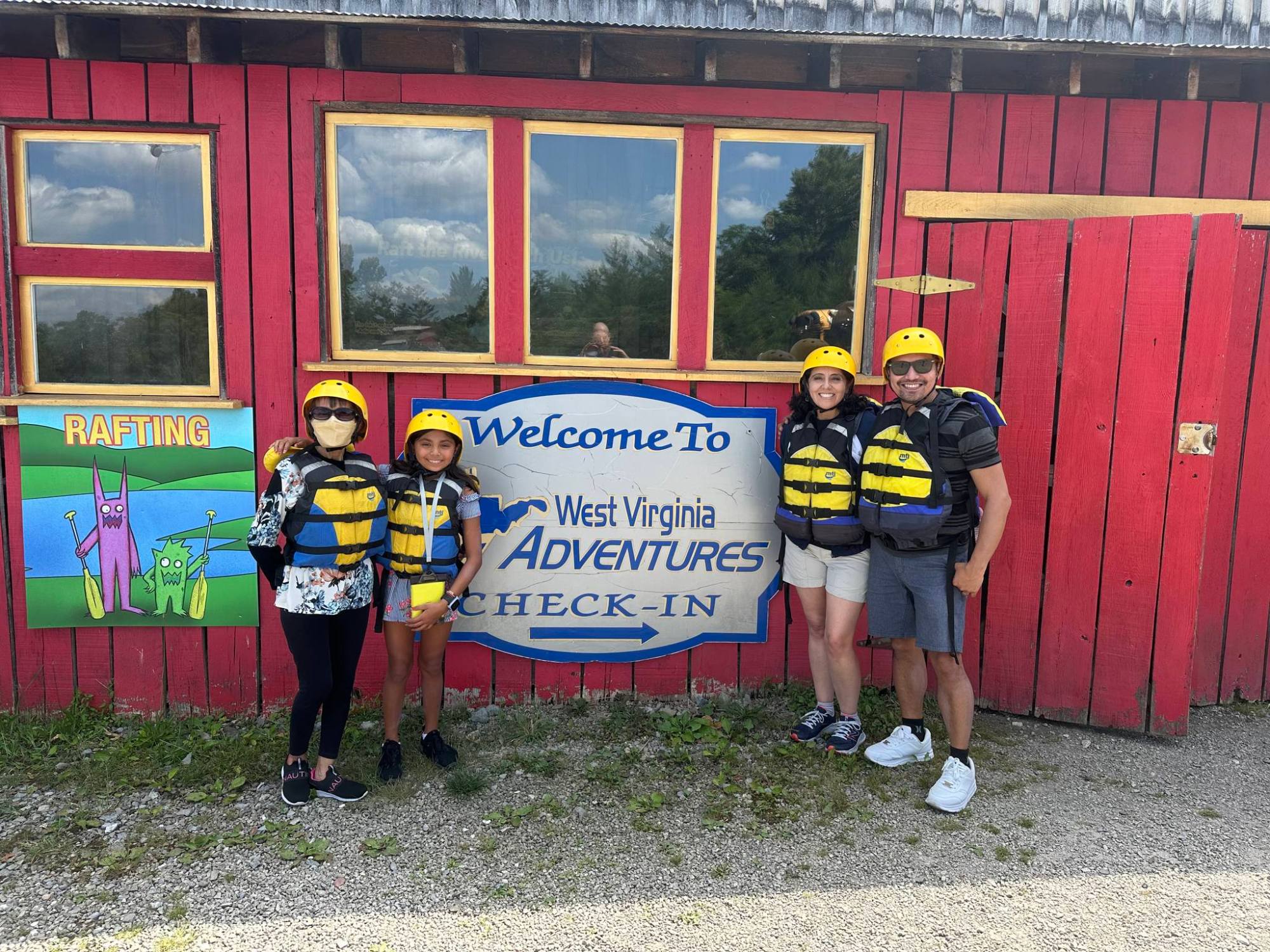 a group of people standing in front of a building